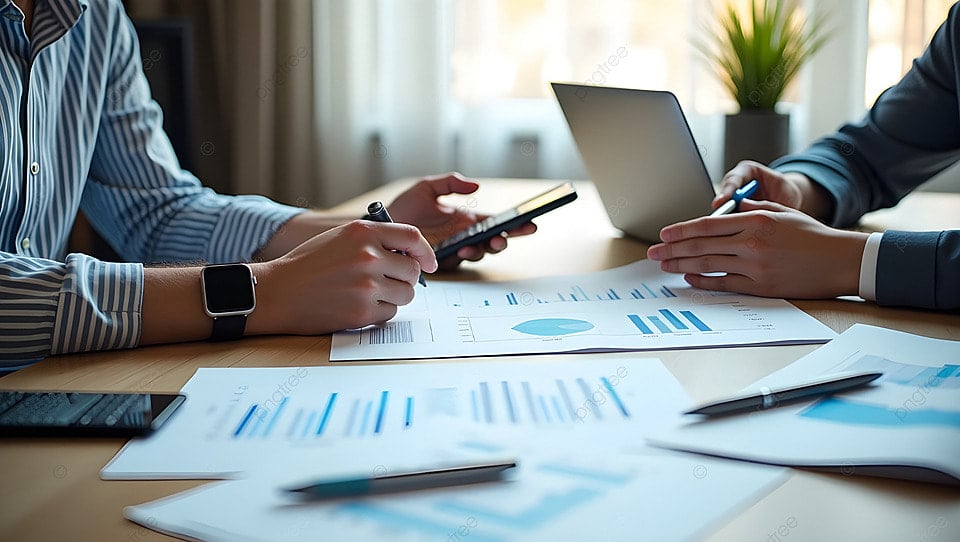 Digital Marketing pngtree two professionals discussing monthly budget and financial reports image 17426701